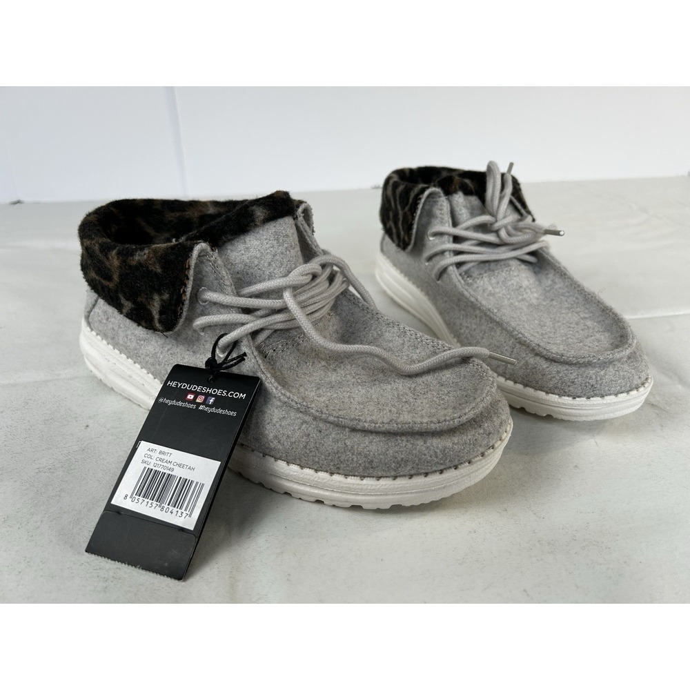 NWT Hey Dude Britt Women's 8 Faux Fur Lined Ankle Booties Shoes Cream Cheetah